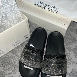 Alexander McQueen crystal embossed pool slides